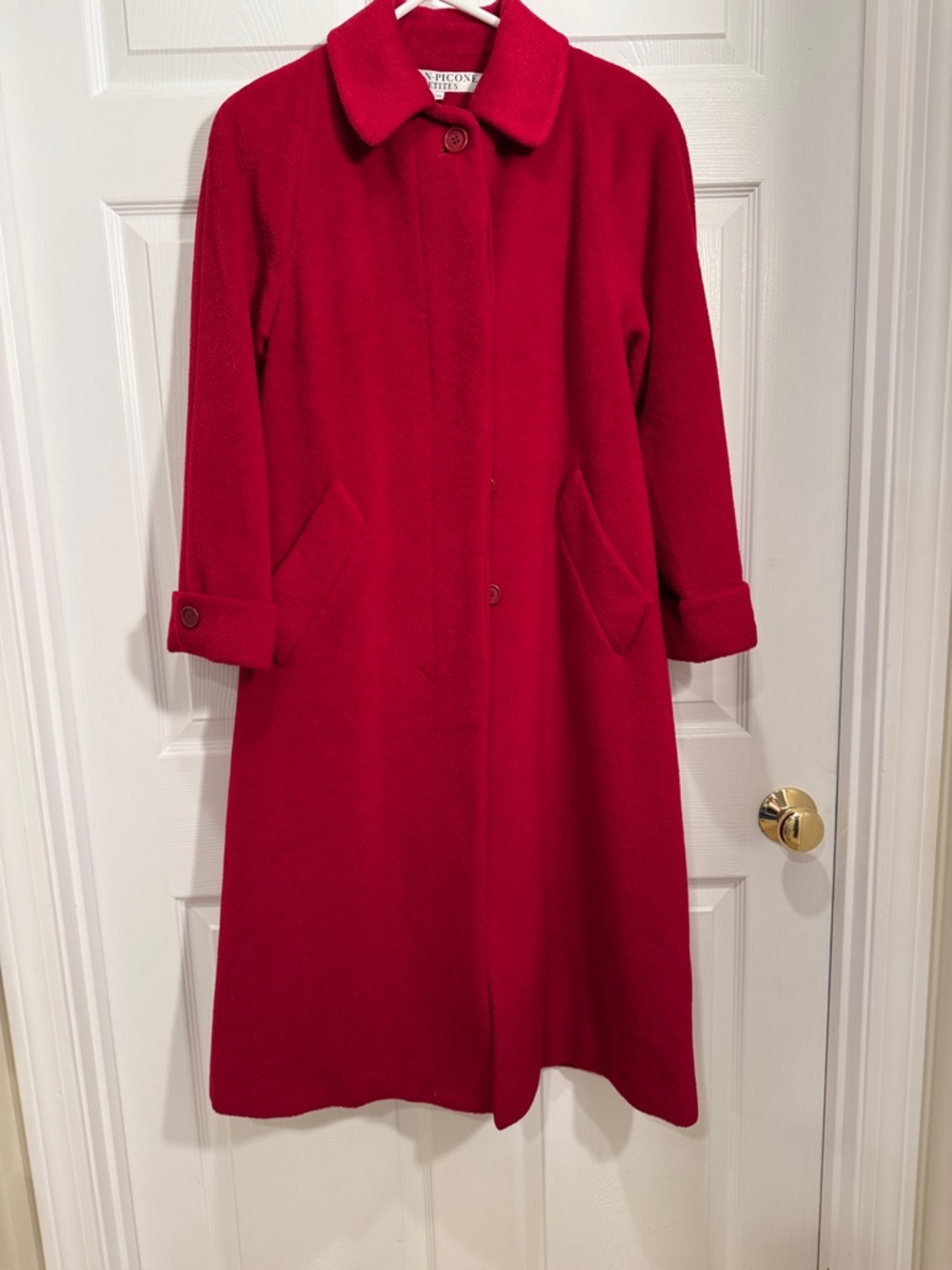 Evan Picone Red Wool Coat. New without tag. Dolman shoulder.